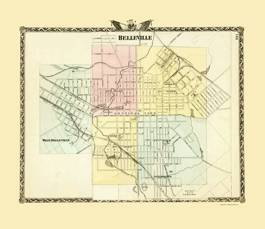 Historic City Map - Belleville Illinois - Warner 1876 - 23 x 26.59 - Vintage Wall Art