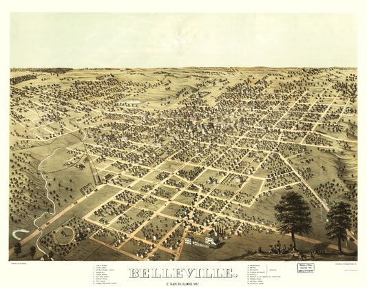 Historic Panoramic View - Belleville Illinois - Ruger 1867 - 23 x 29.45 - Vintage Wall Art
