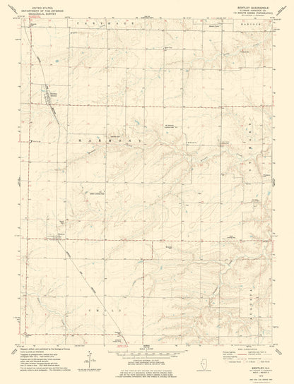 Topographical Map - Bently Illinois Quad - USGS 1974 - 23 x 30.08 - Vintage Wall Art