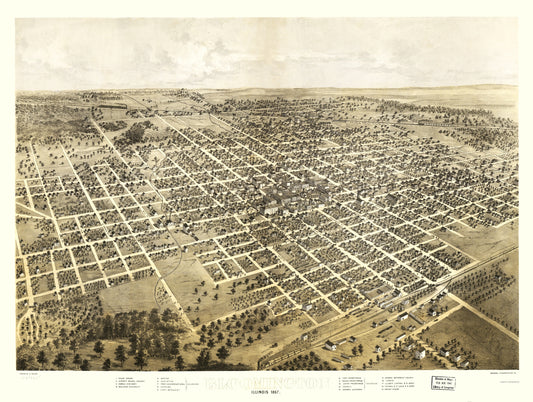 Historic Panoramic View - Bloomington Illinois - Ruger 1867 - 23 x 30.50 - Vintage Wall Art