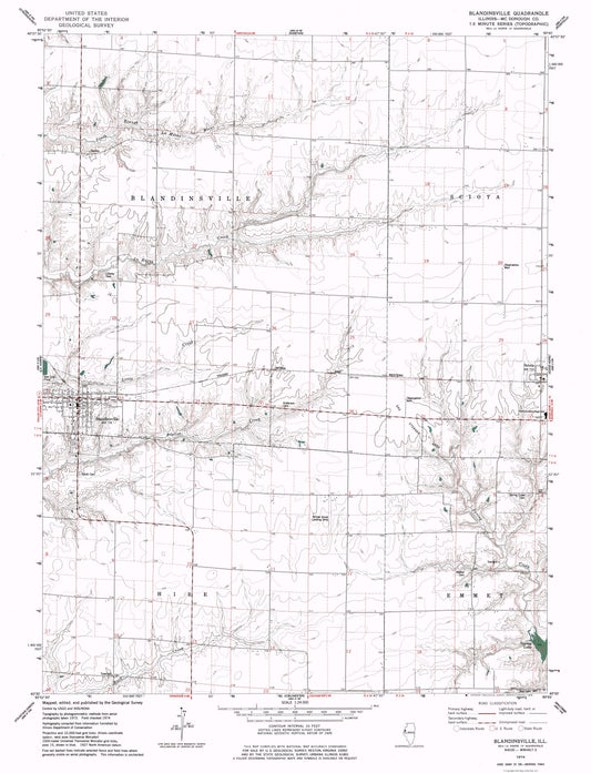 Topographical Map - Blandinsville Illinois Quad - USGS 1974 - 23 x 30.09 - Vintage Wall Art