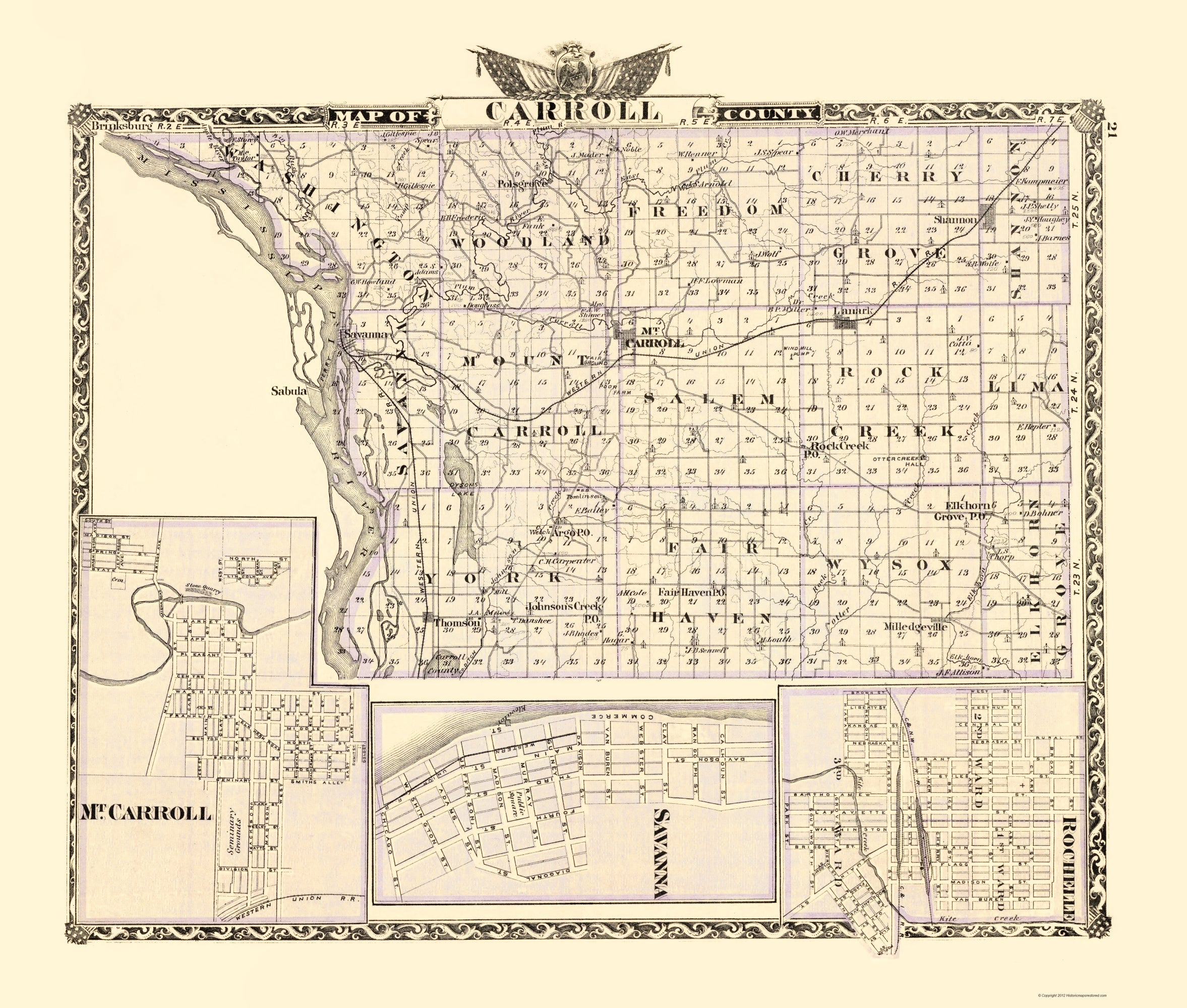 Historic County Map - Carroll County Illinois - Warner 1870 - 23 x 27 ...