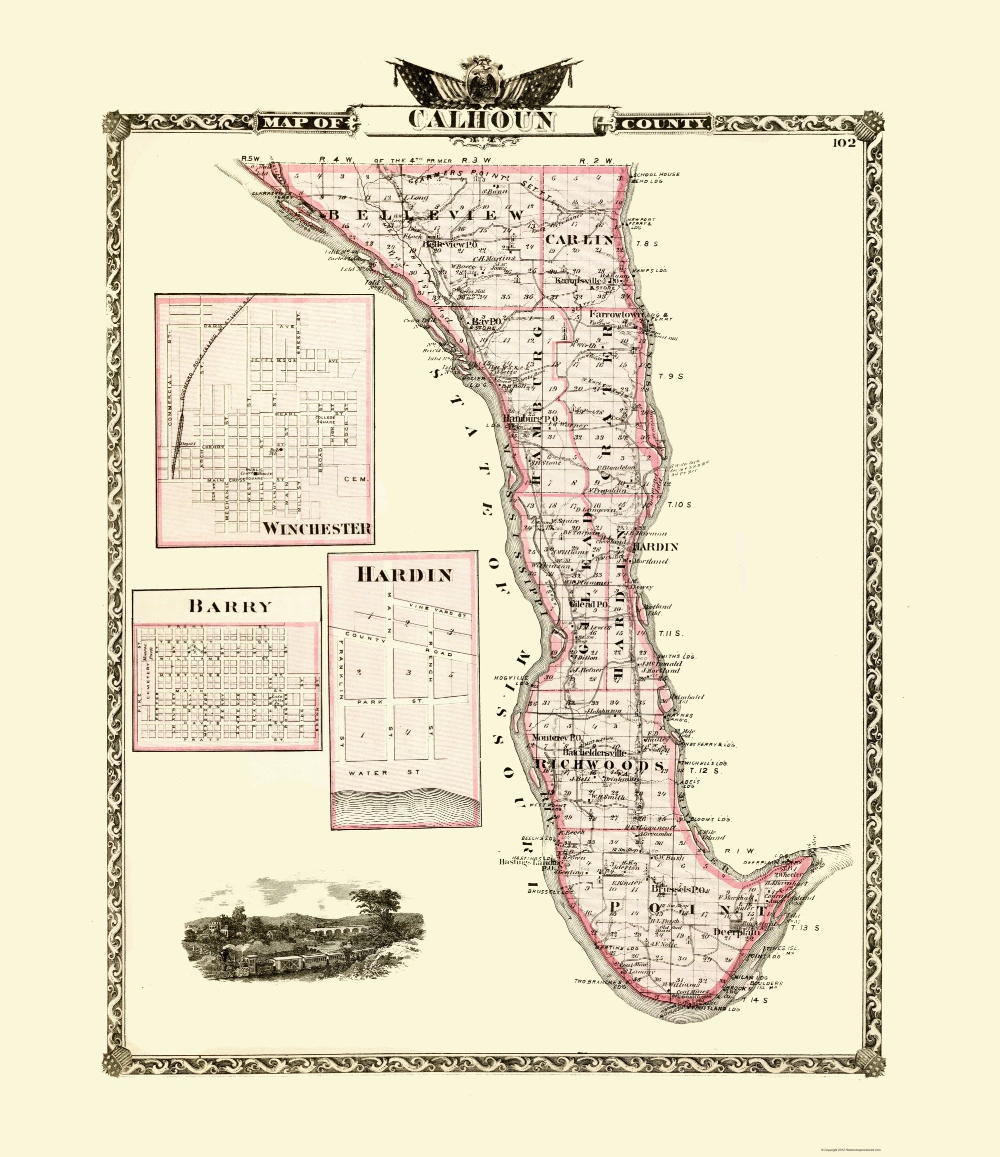 Historic County Map - Calhoun County Illinois - Warner 1876 - 23 x 26 ...