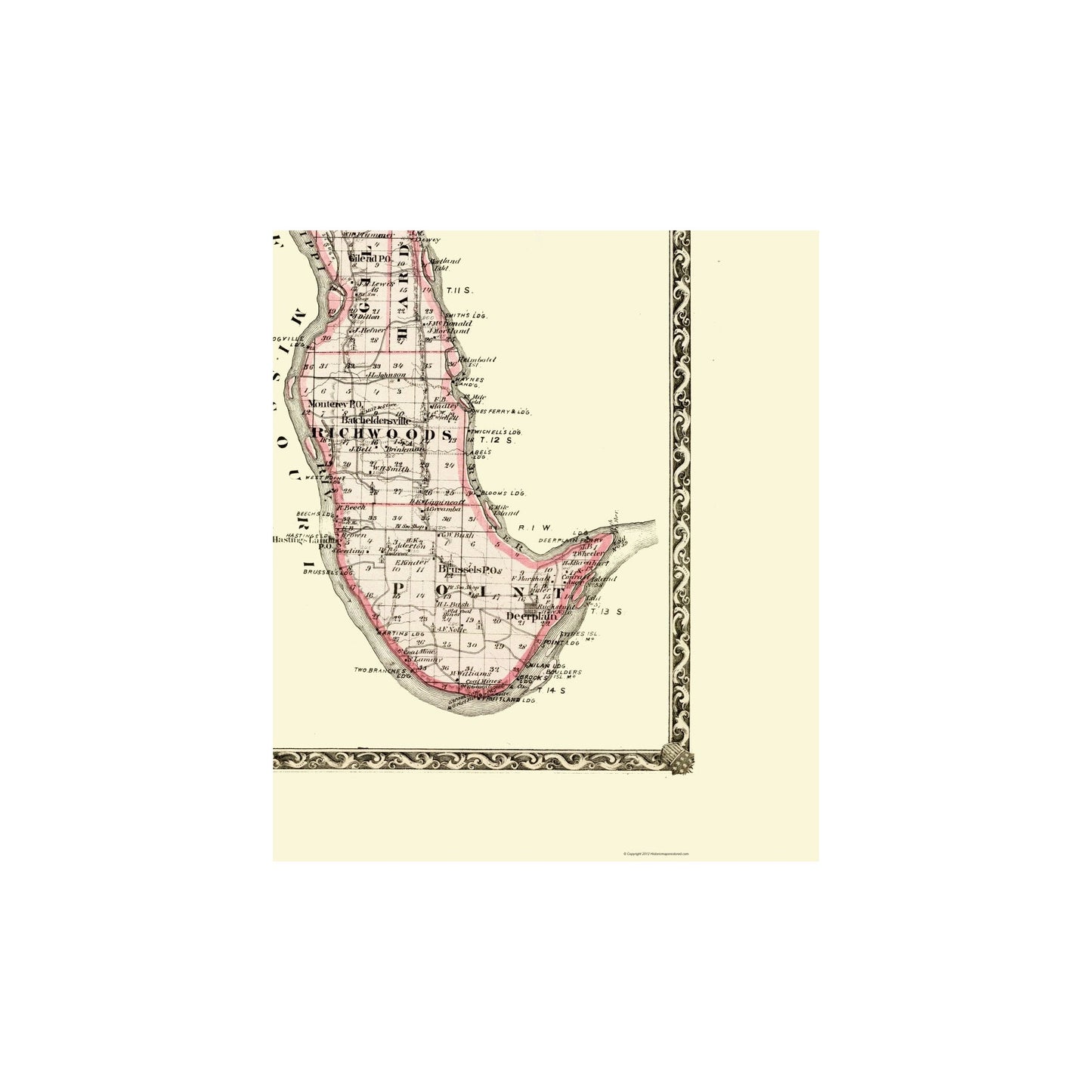 Historic County Map - Calhoun County Illinois - Warner 1876 - 23 x 26.59 - Vintage Wall Art