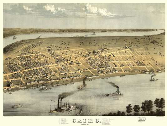 Historic Panoramic View - Cairo Illinois - Ruger 1867 - 23 x 30.54 - Vintage Wall Art