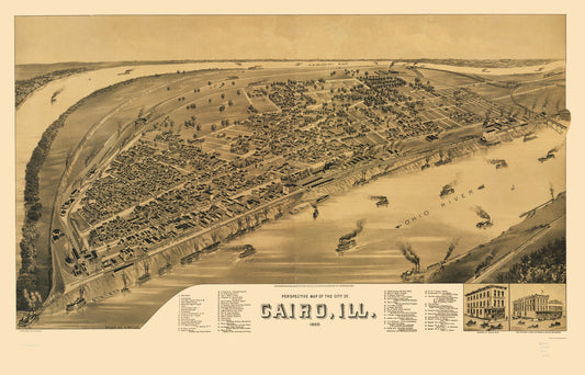 Historic Panoramic View - Cairo Illinois - Wellge 1888 - 23 x 35.80 - Vintage Wall Art