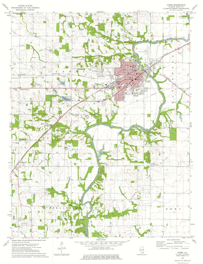 Topographical Map - Carmi Illinois Quad - USGS 1974 - 23 x 29.91 - Vintage Wall Art