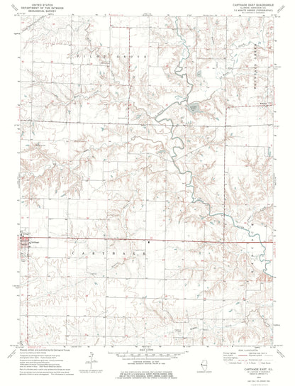 Topographical Map - Carthage East Illinois Quad - USGS 1974 - 23 x 30.07 - Vintage Wall Art