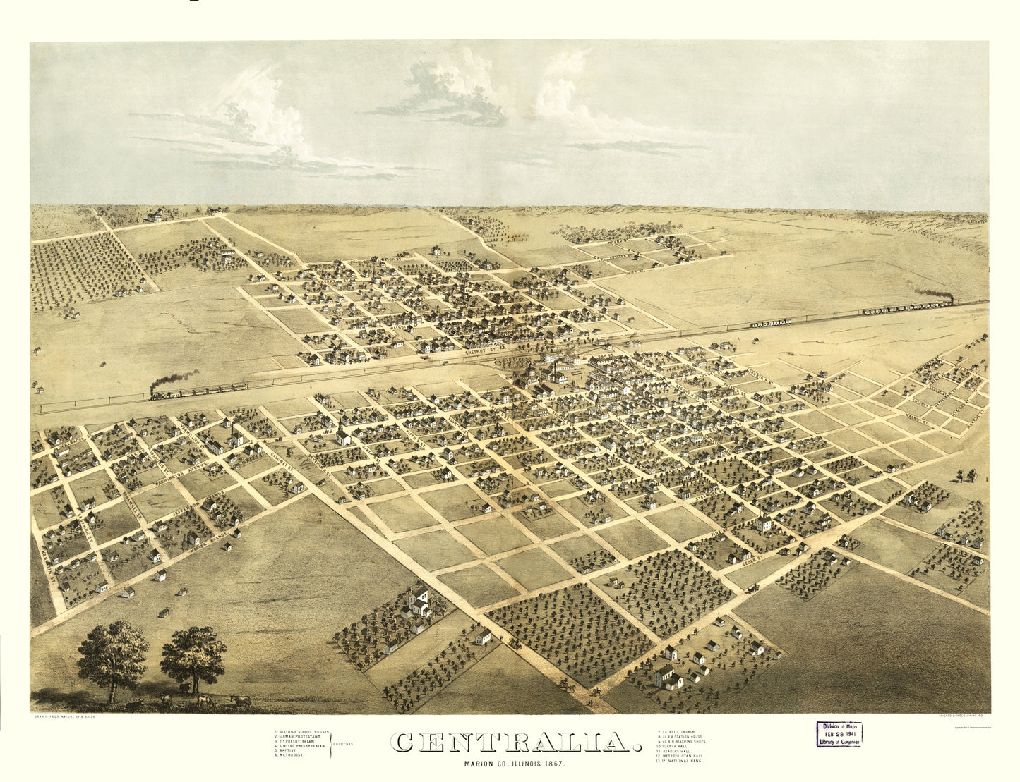 Historic Panoramic View - Centralia Illinois - Ruger 1867 - 23 x 29.95 - Vintage Wall Art