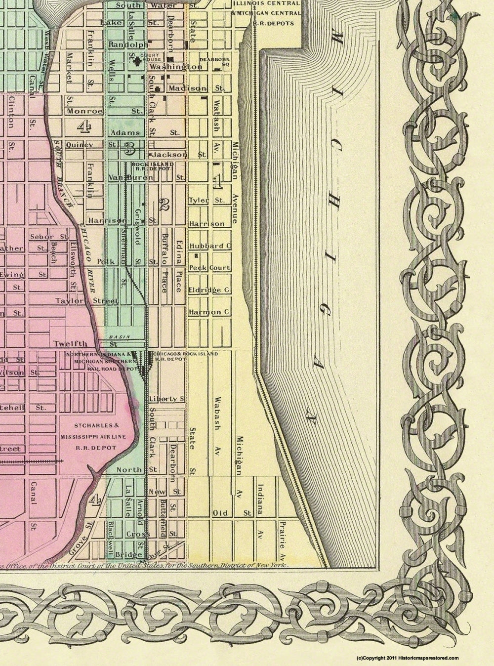 Historic City Map - Chicago Illinois - Colton 1855 - 23 x 31 - Vintage Wall Art