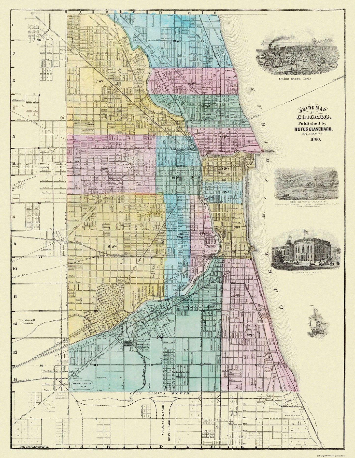 Historic City Map - Chicago Illinois Plat - Blanchard 1869 - 23 x 29.63 - Vintage Wall Art