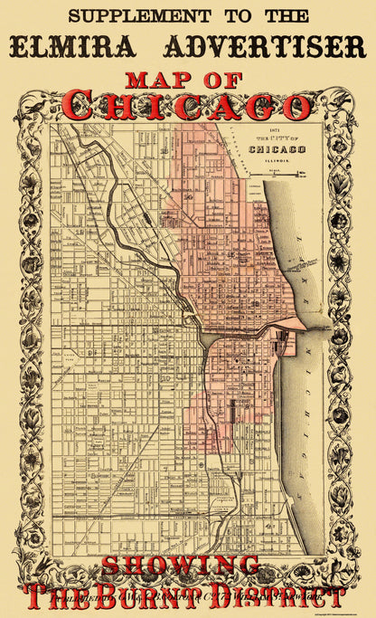 Historic City Map - Chicago Illinois Fire Burnt District - Colton 1871 - 23 x 37.75 - Vintage Wall Art