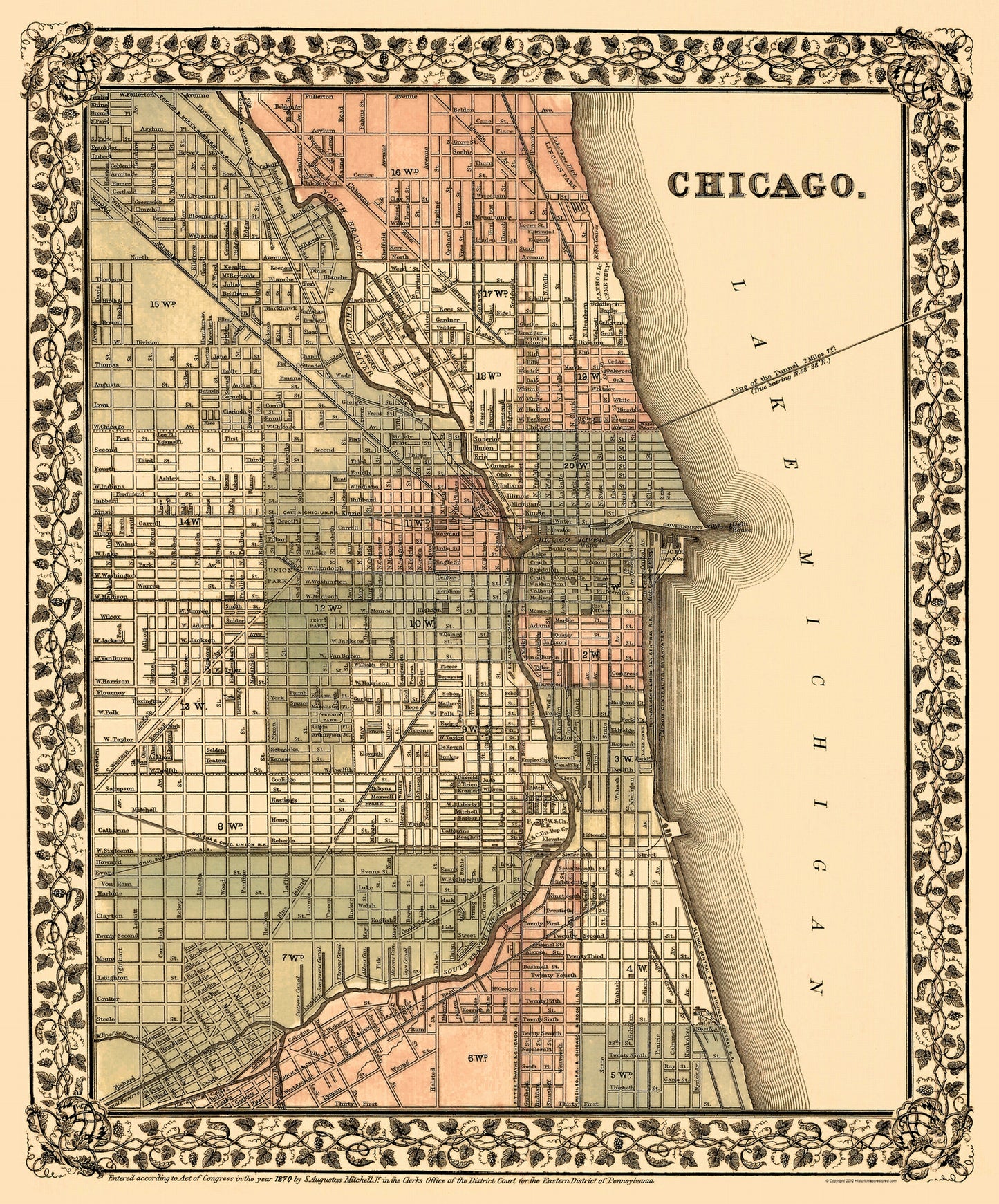 Historic City Map - Chicago Illinois - Mitchell 1870 - 23 x 27.70 - Vintage Wall Art