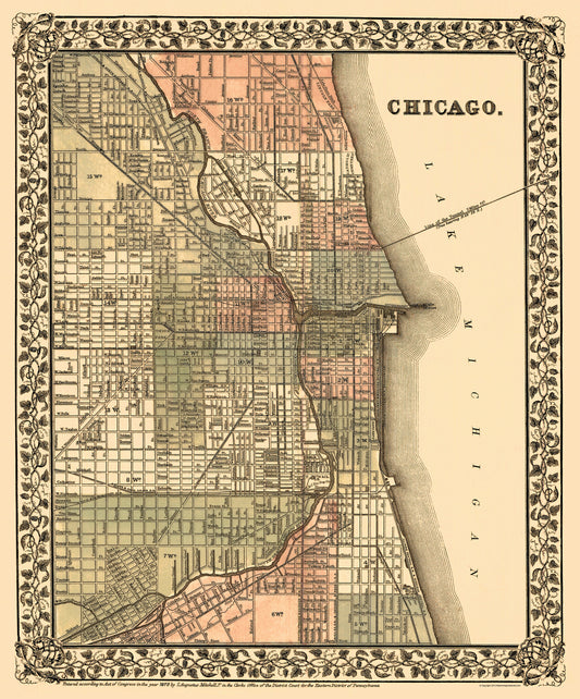 Historic City Map - Chicago Illinois - Mitchell 1870 - 23 x 27.70 - Vintage Wall Art