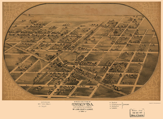 Historic Panoramic View - Chenoa Illinois - Ruger 1869 - 23 x 31.51 - Vintage Wall Art