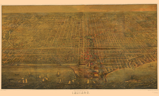 Historic Panoramic View - Chicago Illinois - Braunhold 1857 - 23 x 37.88 - Vintage Wall Art