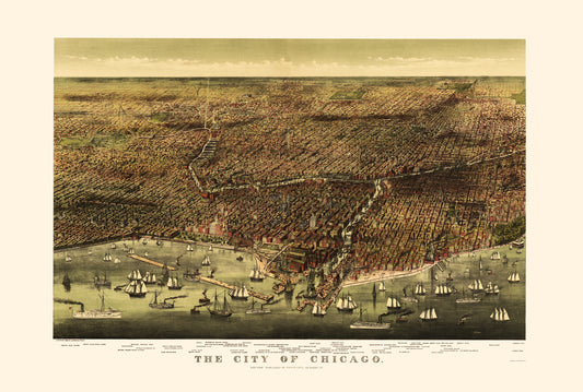 Historic Panoramic View - Chicago Illinois - Currier 1892 - 23 x 34.11 - Vintage Wall Art