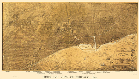 Historic Panoramic View - Chicago Illinois - Roy 1892 - 23 x 40.33 - Vintage Wall Art