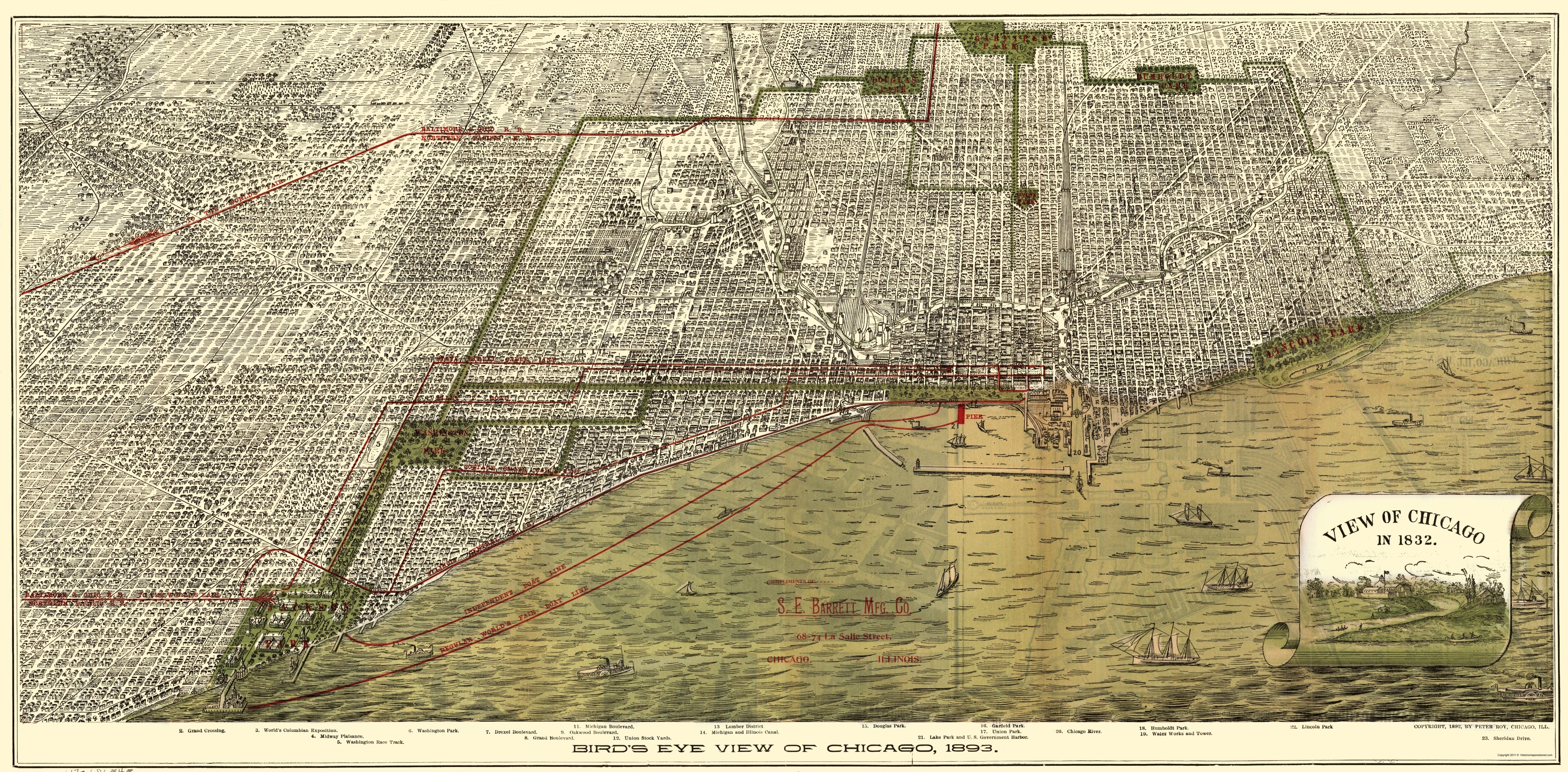 Historic Panoramic View - Chicago Illinois - Roy 1893 - 23 x 46.74 - V ...