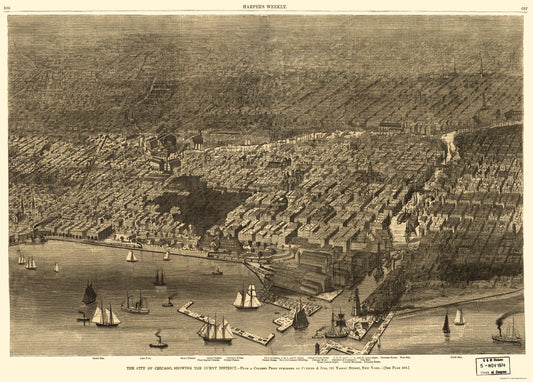 Historic Panoramic View - Chicago Illinois - Currier 1874 - 23 x 32.09 - Vintage Wall Art