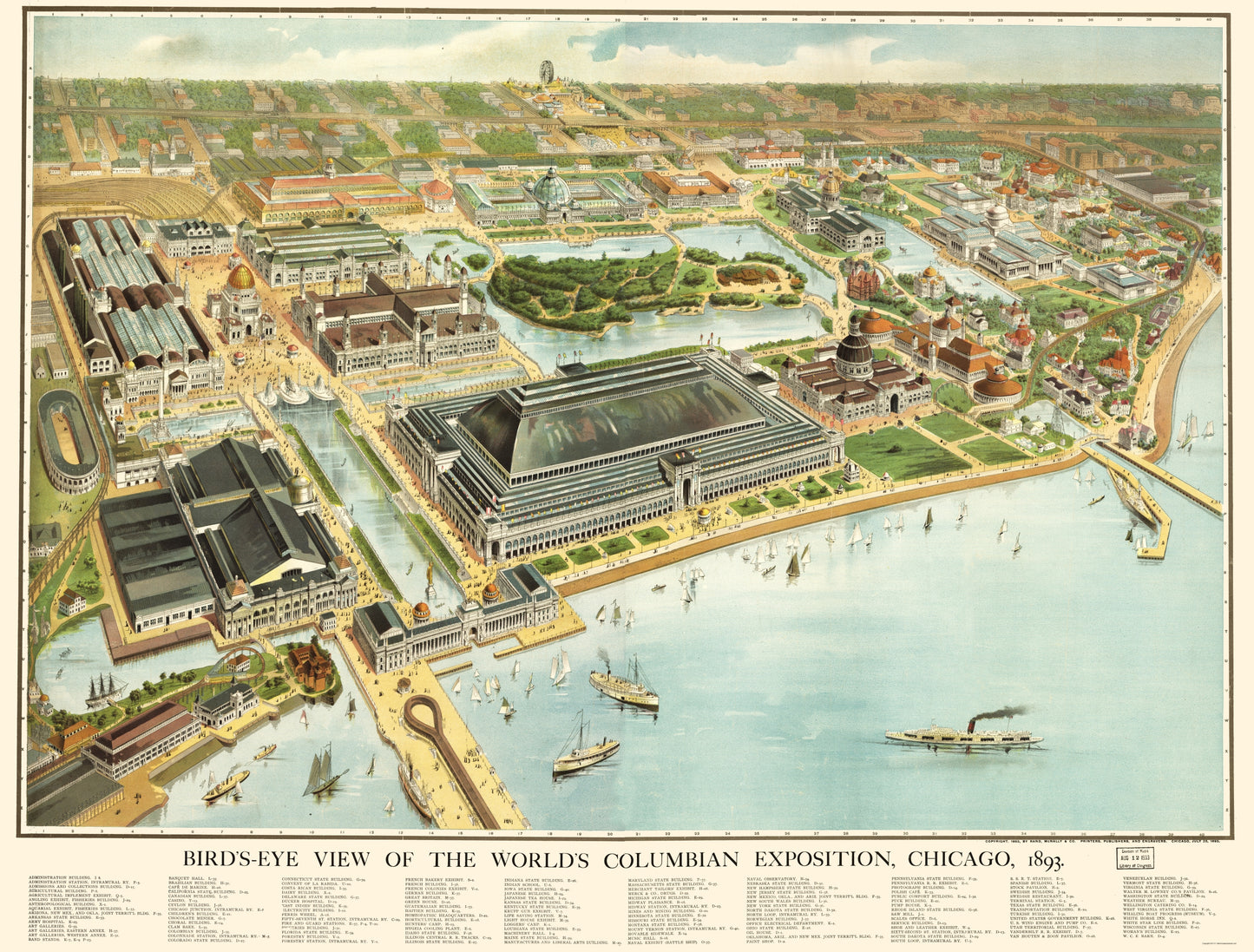 Historic Panoramic View - Chicago Columbian Exposition Illinois - Rand McNally 1893 - 23 x 30.29 - Vintage Wall Art