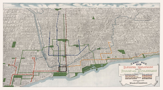 Historic Panoramic View - Chicago Elevated Railroad Illinois - Champion 1908 - 41.32 x 23 - Vintage Wall Art