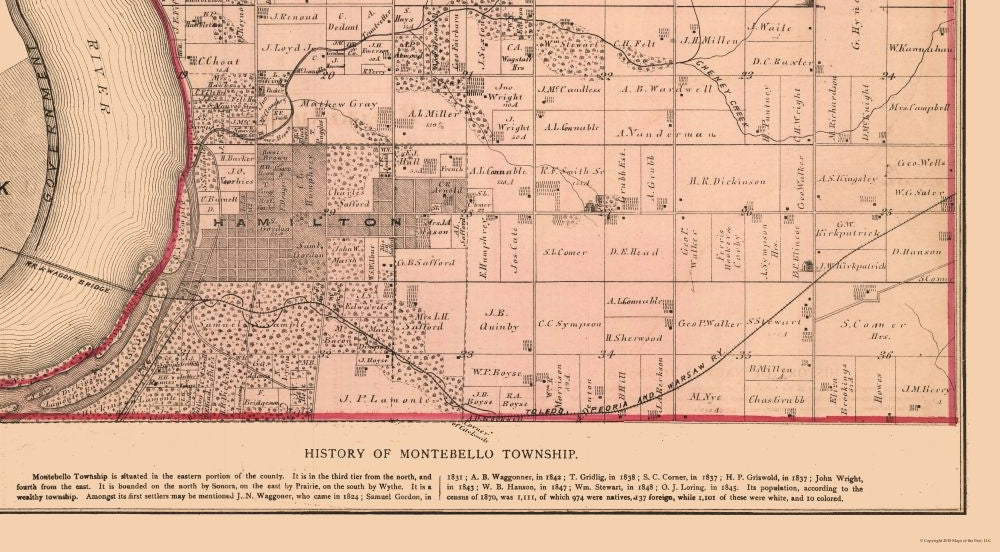 Historic City Map - Nauvoo Tioga Breckenridge Montebello Illinois - Andreas 1874 - 41.66 x 23 - Vintage Wall Art