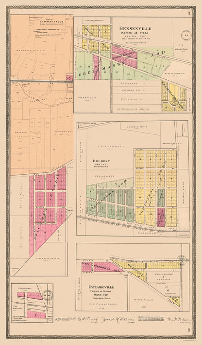 Historic City Map - Downers Grove Tioga Belmont Ontarioville  Illinois - Mid. West Pub. Co. 1904 - 23 x 39.22 - Vintage Wall Art