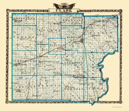 Historic County Map - Clark County Illinois  - Warner 1870 - 23 x 26.72 - Vintage Wall Art