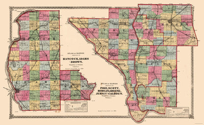 Historic County Map - Hancock Adams Brown Pike Counties Illinois - Ogle 1910 - 37.48 x 23 - Vintage Wall Art