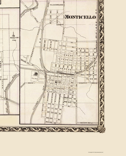 Historic City Map - Danville Atlanta Shelbyville Monticello Illinois - Beers 1876 - 23x28 - Vintage Wall Art