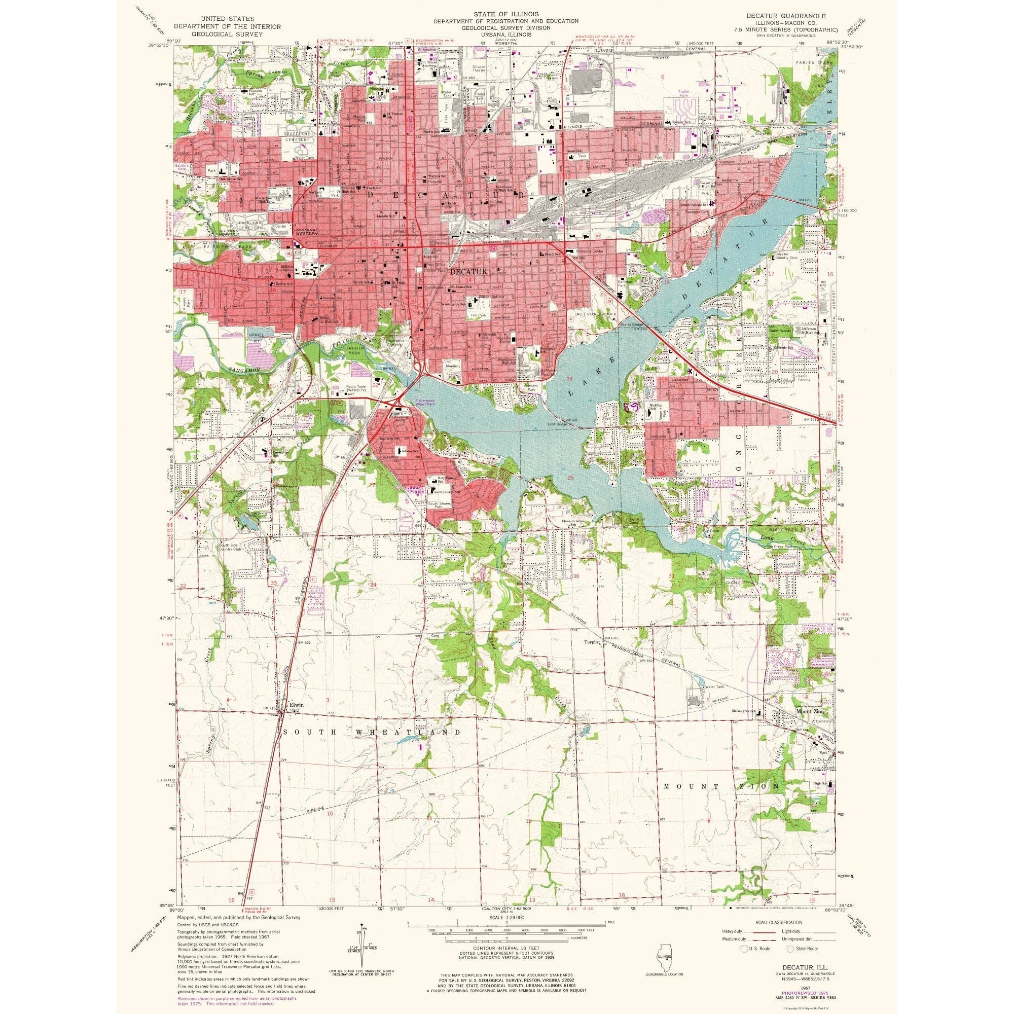 Topographical Map - Decatur Illinois Quad - USGS 1975 - 23 x 29.90 - V ...