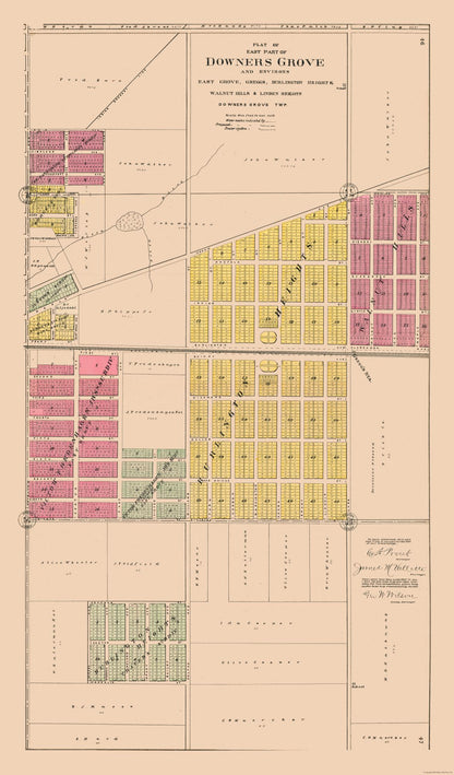 Historic City Map - Downers Grove Eastern Illinois - Mid. West Pub. Co. 1904 - 23 x 39.18 - Vintage Wall Art