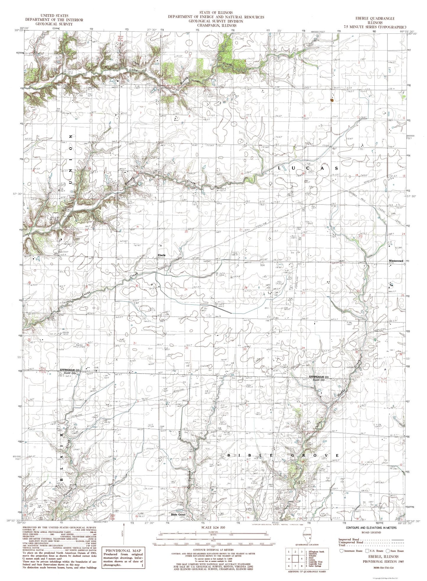 Topographical Map - Eberle Illinois Quad - USGS 1985 - 23 x 31.29 - Vintage Wall Art