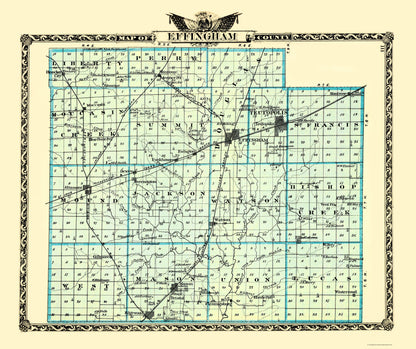 Historic County Map - Effingham County Illinois - Warner 1870 - 23 x 27.42 - Vintage Wall Art