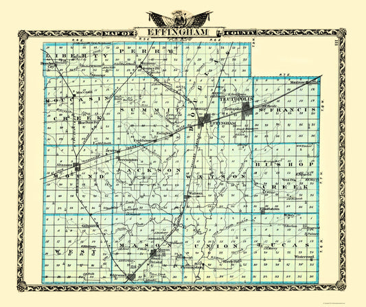 Historic County Map - Effingham County Illinois - Warner 1870 - 23 x 27.42 - Vintage Wall Art