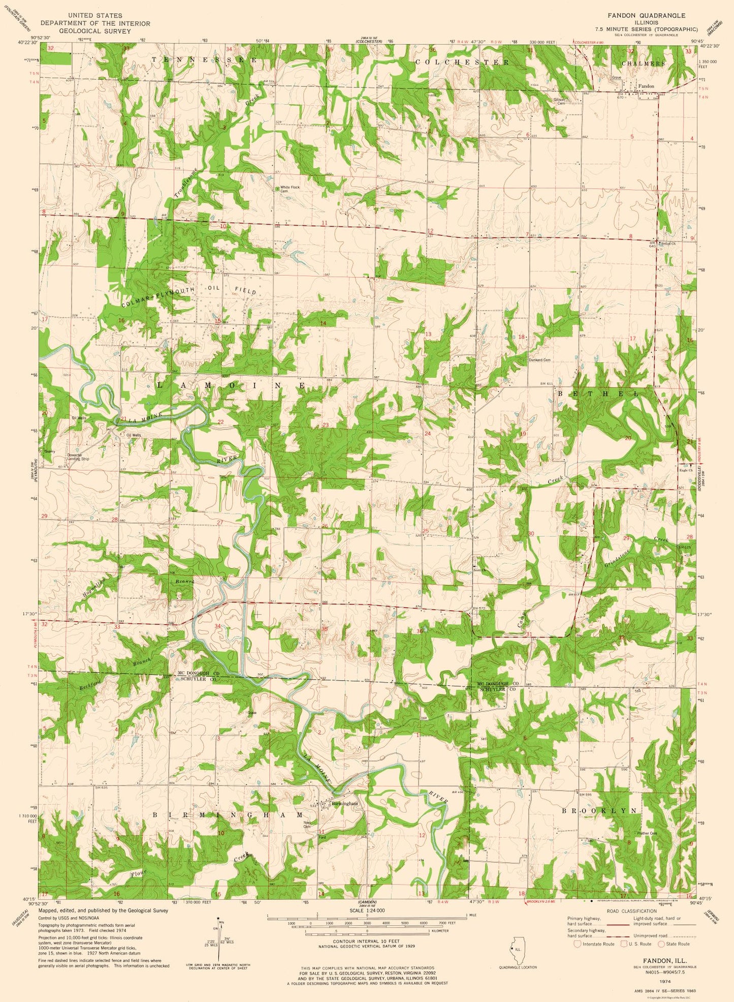 Topographical Map - Fandon Illinois Quad - USGS 1974 - 23 x 31.38 - Vintage Wall Art