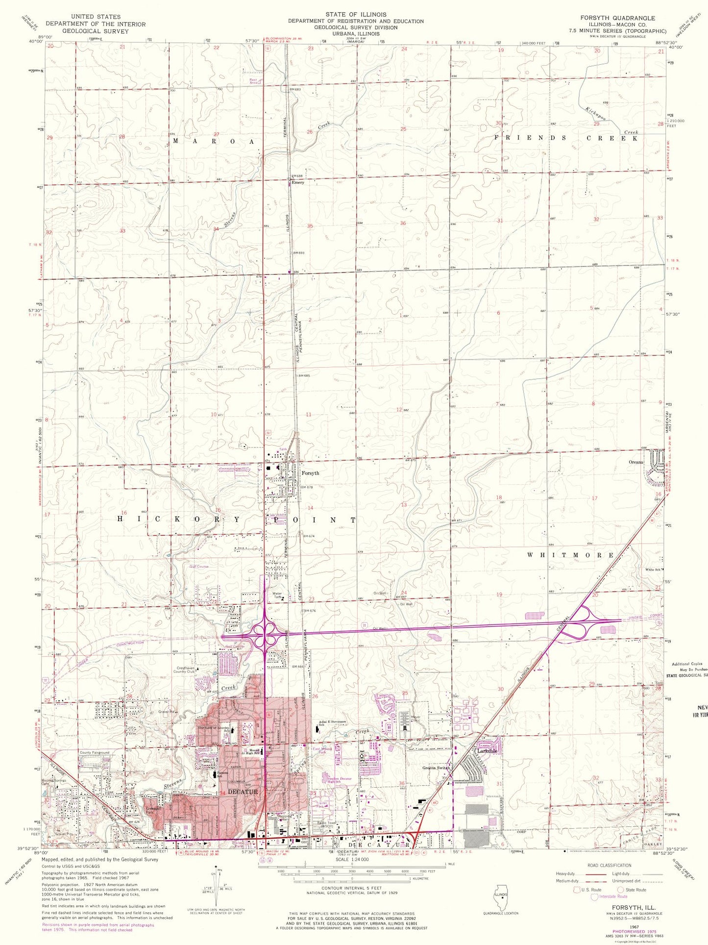 Topographical Map - Forsyth Illinois Quad - USGS 1967 - 23 x 30.68 - Vintage Wall Art