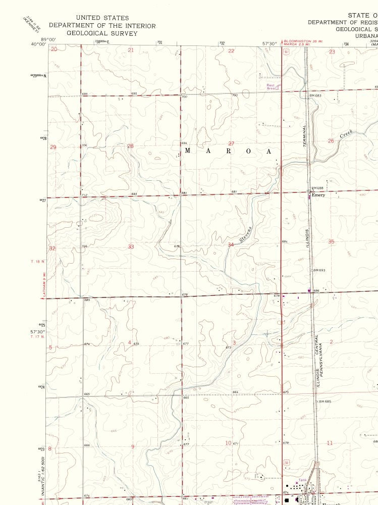 Topographical Map - Forsyth Illinois Quad - USGS 1967 - 23 x 30.68 - Vintage Wall Art