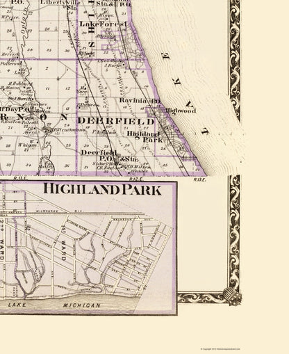 Historic County Map - Lake County Illinois  - Warner 1870 - 23 x 28.13 - Vintage Wall Art