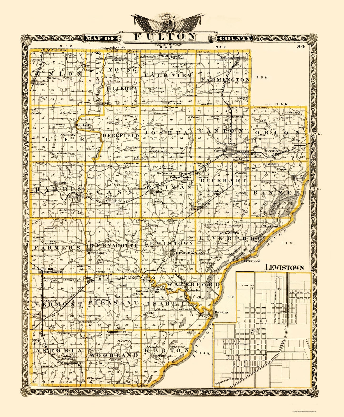 Historic County Map - Fulton County Illinois  - Warner 1870 - 23 x 27.89 - Vintage Wall Art