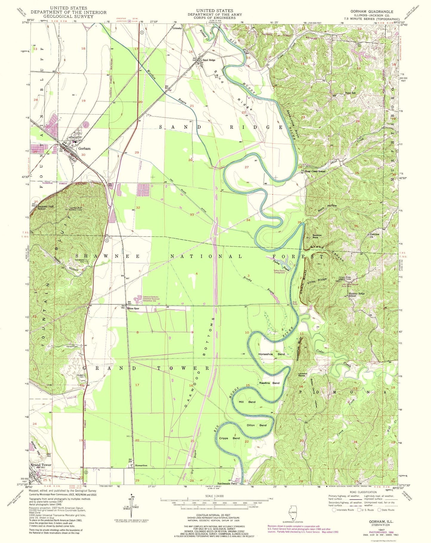 Topographical Map - Gorham Illinois Quad - USGS 1947 - 23 x 28.96 - Vintage Wall Art