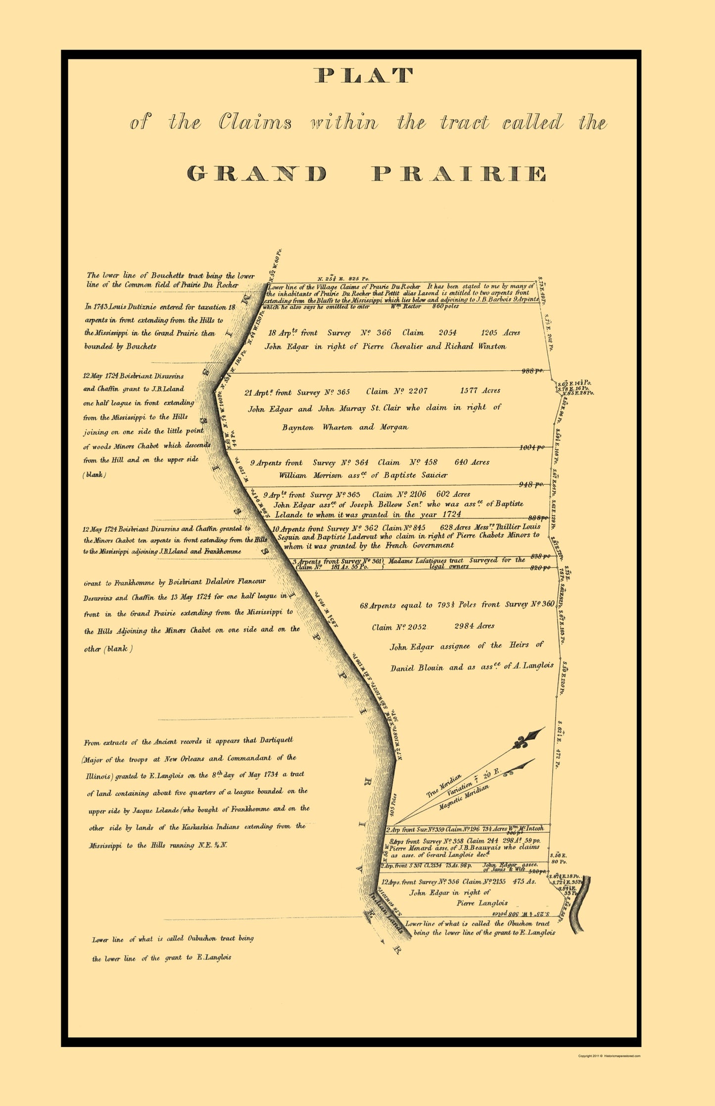 Historic State Map - Grand Prairie Tract Illinoi Claimss - USPO 1860 - 23 x 35.59 - Vintage Wall Art