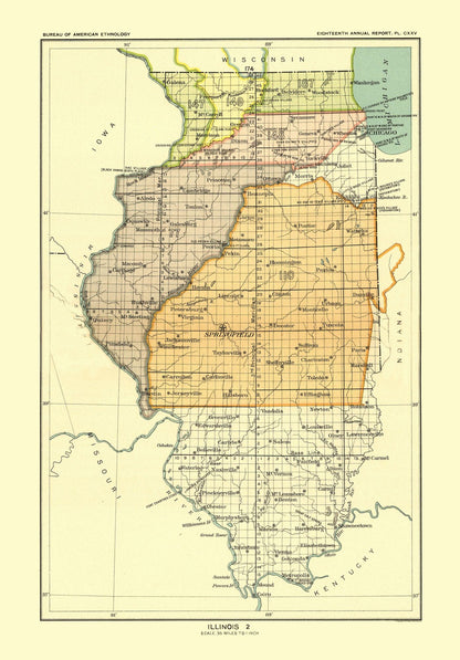 Historic State Map - Illinois - Hoen 1896 - 23 x 33.03 - Vintage Wall Art