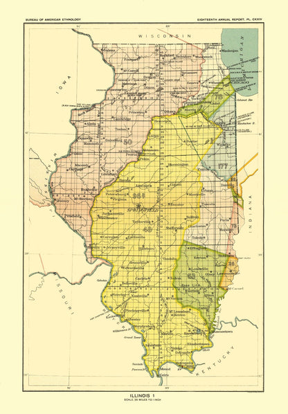 Historic State Map - Illinois - Hoen 1896 - 23 x 33.08 - Vintage Wall Art