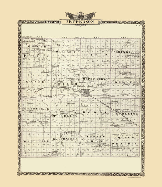 Historic County Map - Jefferson County Illinois  - Warner 1876 - 23 x 26.59 - Vintage Wall Art