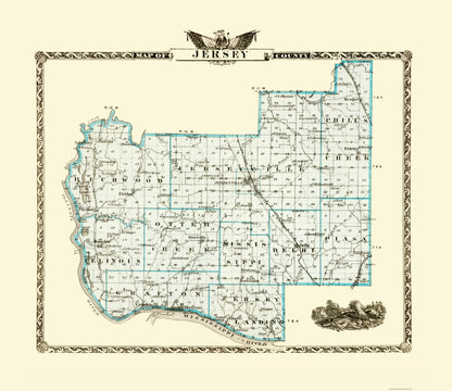 Historic County Map - Jersey County Illinois  - Warner 1876 - 23 x 26.59 - Vintage Wall Art