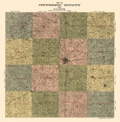 Historic County Map - Jefferson County Illinois - Beauman 1900 - 23 x 23.34 - Vintage Wall Art