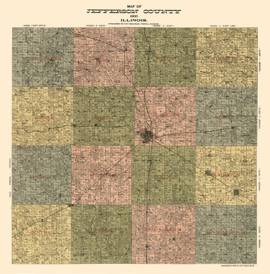 Historic County Map - Jefferson County Illinois - Beauman 1900 - 23 x 23.34 - Vintage Wall Art