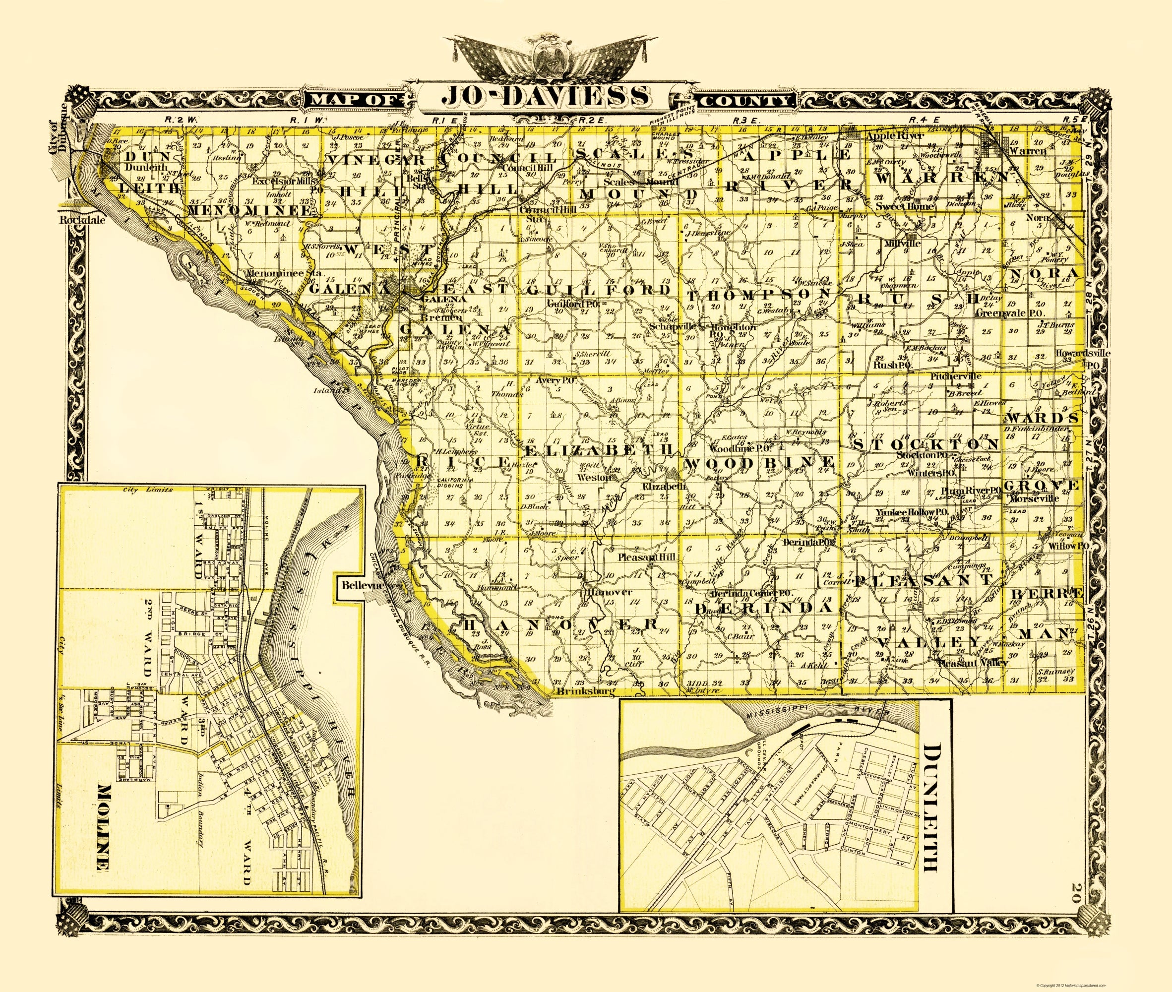 Historic County Map Jo Daviess County Illinois Warner 1870 23 X Maps Of The Past 2614